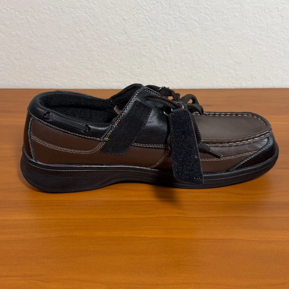 OrthOfeet 422 Baton Rouge Mens 12 2E Wide Brown Black Leather Orthopedic Boat